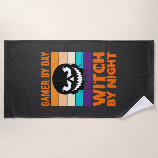 Serviette De Plage Sorcière Joueuse Halloween Crâne Rétro (Devant)