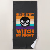Serviette De Plage Sorcière Joueuse Halloween Crâne Rétro (Devant)