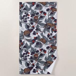 Serviette De Plage Souris et mûres sur blanc