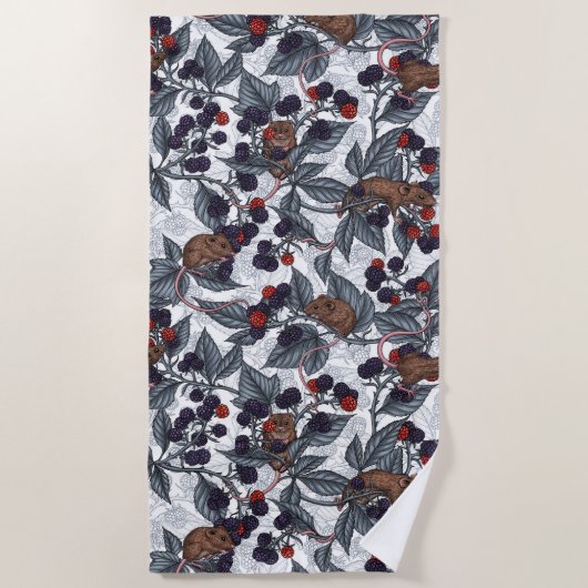 Serviette De Plage Souris et mûres sur blanc (Devant)