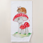 Serviette De Plage Souris mignonne à la mouche aquarelle agarique (Devant)