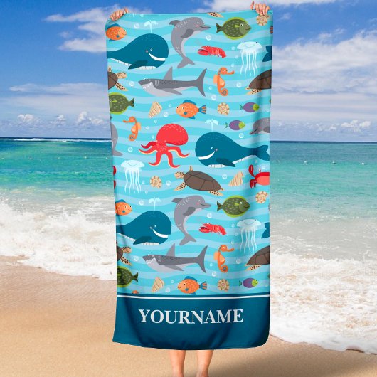 Serviette De Plage Sous la mer Baleine Shark Turtle Vie marine