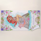 Serviette De Plage Sous la mer Sirène rose et pourpre (peau foncée) (Devant)