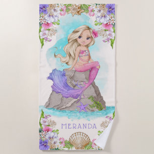Serviette De Plage Sous la sirène rose et pourpre de la mer (Blonde)