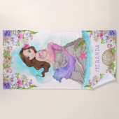 Serviette De Plage Sous la sirène rose et pourpre de la mer (Brunette (Devant)