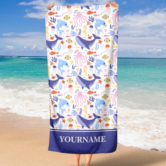 Serviette De Plage Sous l'océan marin Animaux