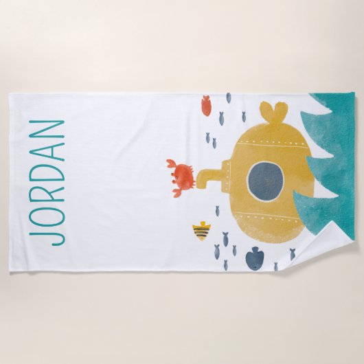 Serviette De Plage Sous-marin à doodle mignon | Explorer (Devant)