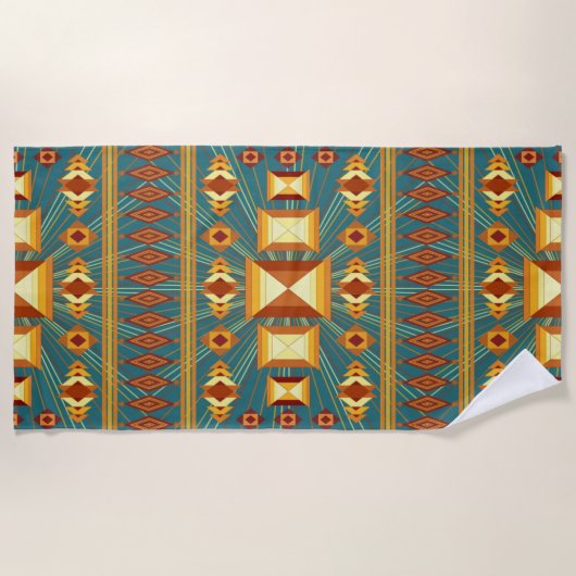 Serviette De Plage Southwestern Golden Sun Rays Design indien (Devant)