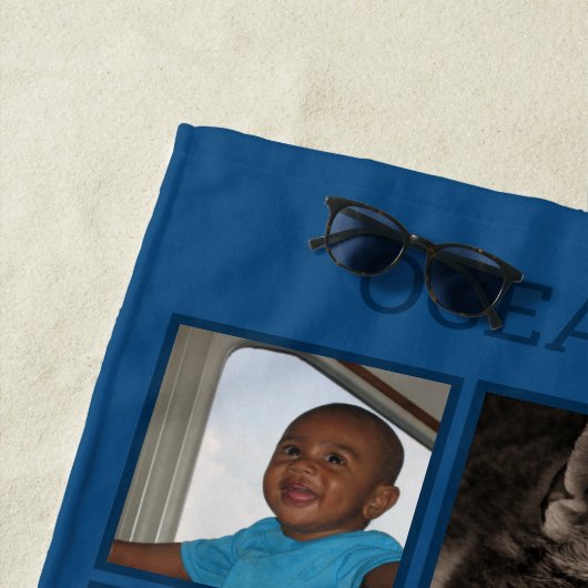 Serviette De Plage Souvenirs Monogramme bleu classique 6 Collage de p (En situation)