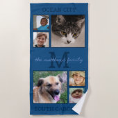 Serviette De Plage Souvenirs Monogramme bleu classique 6 Collage de p (Devant)