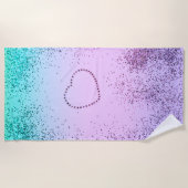 Serviette De Plage Sparkling UNICORN Girls Parties scintillant Heart  (Devant)