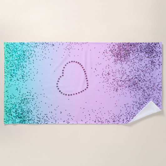 Serviette De Plage Sparkling UNICORN Girls Parties scintillant Heart  (Devant)