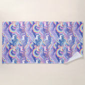 Serviette De Plage Sparkly rainbow and unicorns on clouds (Devant)