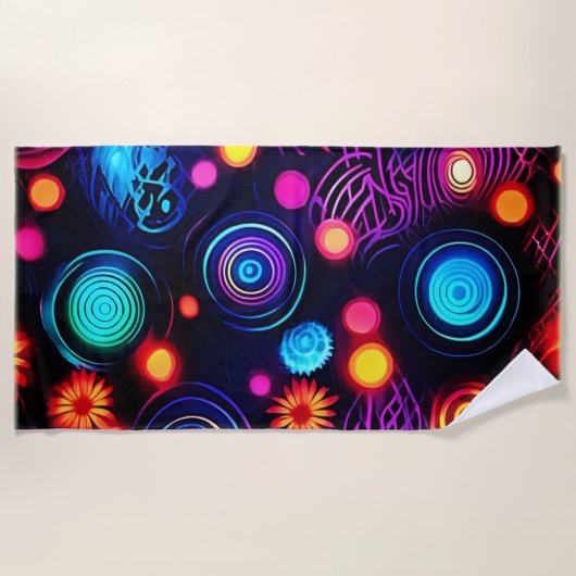Serviette De Plage Spirale de néon et art de point (Devant)