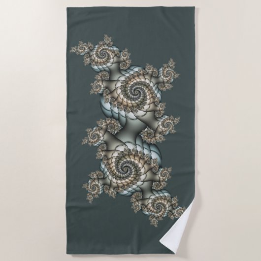 Serviette De Plage Spirales d'art fractal beige abstrait bleu clair (Devant)