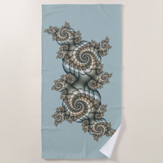 Serviette De Plage Spirales d'art fractal beige abstrait bleu clair (Devant)