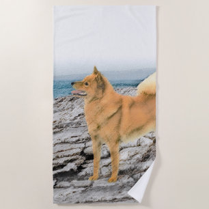 Serviette De Plage Spitz finlandais à Seashore Peinture - Chien Art