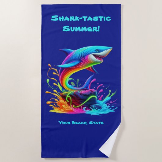 Serviette De Plage Splash de requin coloré (Devant)