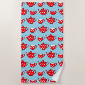 Serviette De Plage Spotty Red Teapot et tasses Motif bleu (Devant)