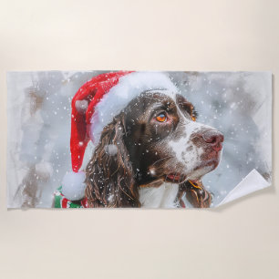 Serviette De Plage Springer Spaniel chien Noël Festif