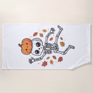 Serviette De Plage Squelette dansant Halloween mignon avec tête de ci