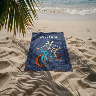 Serviette De Plage Squelette de loup-garou sur un vélo BMX personnali