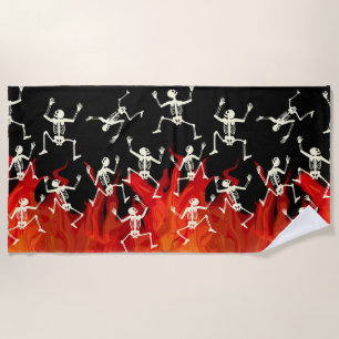 Serviette De Plage Squelettes dansants en flammes pour Halloween