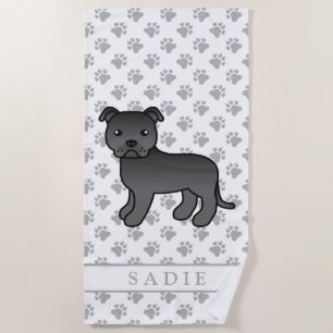 Serviette De Plage Staffie anglais noir Chien de dessin animé mignon 
