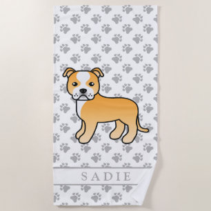 Serviette De Plage Staffie Fauve Et Blanc Chien De Dessin Animé Migno