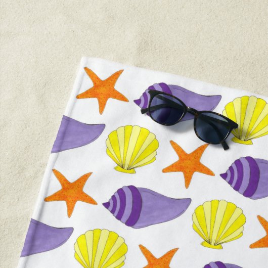 Serviette De Plage Starfish Sea Shells Beach Ocean Vacances Jaune (En situation)