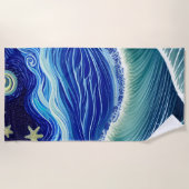 Serviette De Plage Starry Night Blue Ocean Wave (Devant)