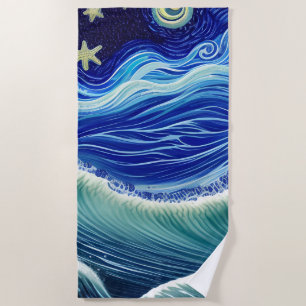 Serviette De Plage Starry Night Blue Ocean Wave