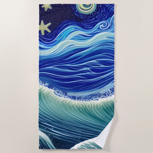 Serviette De Plage Starry Night Blue Ocean Wave (Devant)
