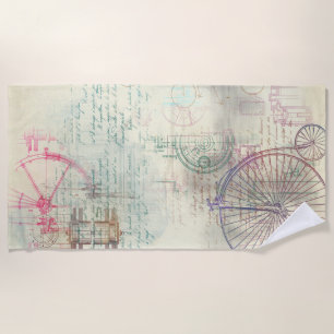 Serviette De Plage Steampunk victorien   Watercolor Grunge Pastel