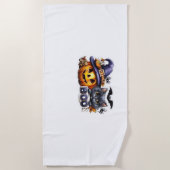 Serviette De Plage Sticker pour chat Halloween drôle - Casquette sorc (Devant)