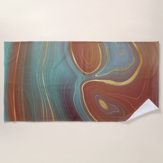 Serviette De Plage Strata automne | Terra Cotta Turquoise et Gold Aga (Devant)