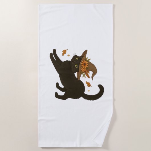 Serviette De Plage Stretting Chat Noir - Witchy Automne Classique T-S (Devant)