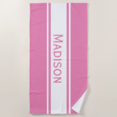Serviette De Plage Stripes blanches roses solides Nom moderne (Devant)