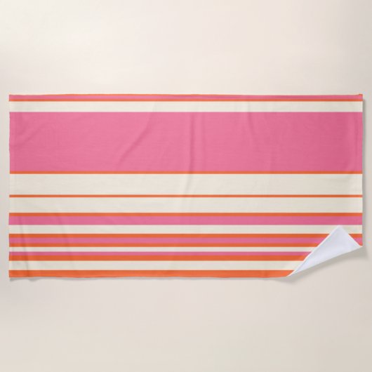 Serviette De Plage Stripes complexes - rose, orange et crème (Devant)