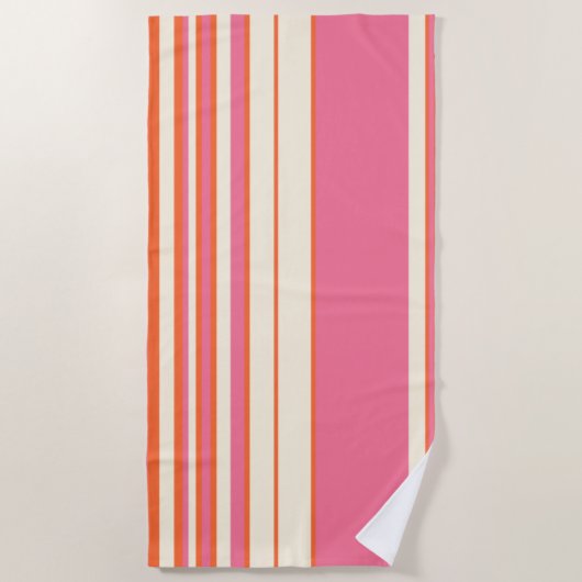 Serviette De Plage Stripes complexes - rose, orange et crème (Devant)