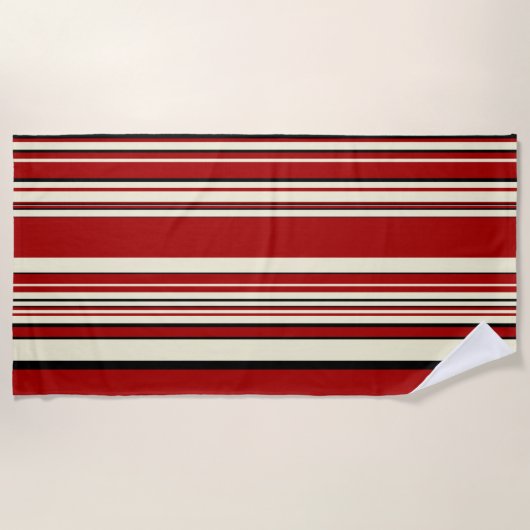 Serviette De Plage Stripes complexes - Rouge & Crème (Devant)