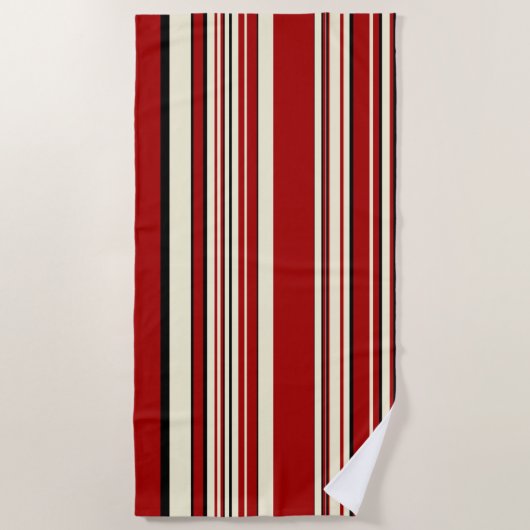 Serviette De Plage Stripes complexes - Rouge & Crème (Devant)