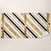 Serviette De Plage Stripes Gold Parties scintillant Black Boho Popula (Devant)