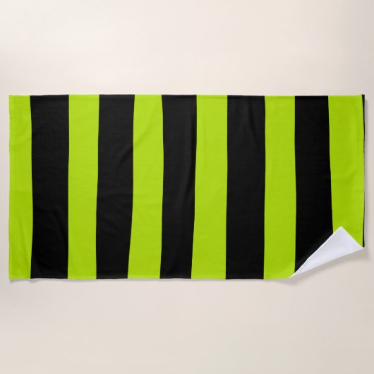 Serviette De Plage Stripes inégales - Lime vert et noir (Devant)