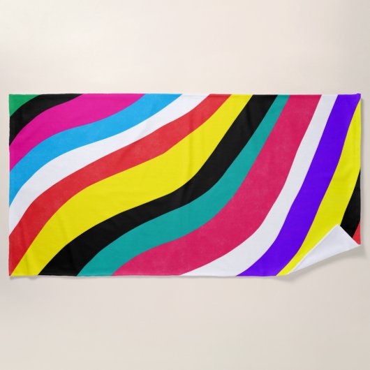 Serviette De Plage Stripes multicouleurs psychédéliques à ondes (Devant)