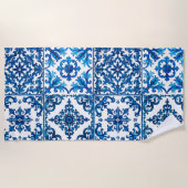 Serviette De Plage style italien, méditerranéen, mosaïque, bleu, (Devant)
