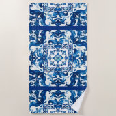 Serviette De Plage style italien, méditerranéen, mosaïque, bleu, (Devant)