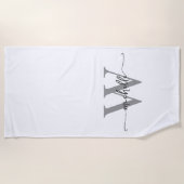 Serviette De Plage Style Moderne Nom Monogramme Gris Blanc Script (Devant)
