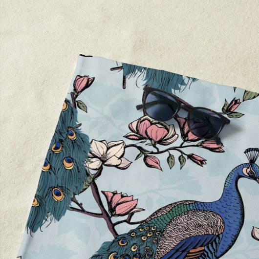 Serviette De Plage Style Peacock et Flower Bridesmaid bleu (En situation)