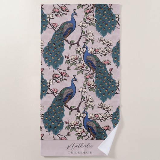 Serviette De Plage Style Peacock et Flower Bridesmaid Blush rose (Devant)